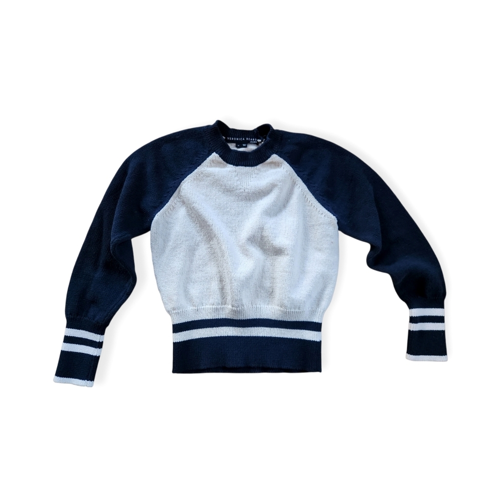 Veronica Beard Navy and Cream Raglan Crewneck Sweater - Picture 5 of 11
